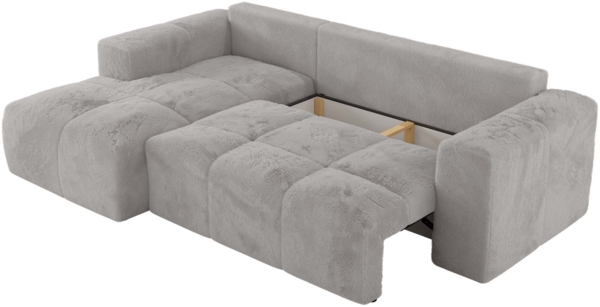 Ecksofa mit Schlaffunktion und Bettkasten, L-form Couch, lose Kissen, Polstersofa - MONIVA - Hellgrau Plüsch - linke Seite Bild 6
