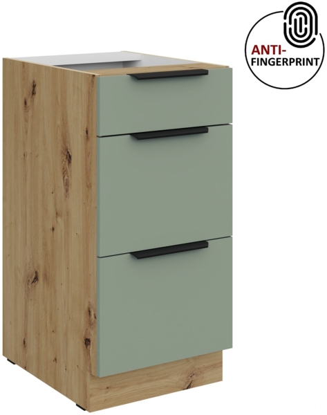 Küchen Unterschrank 40 cm Küche ARIA Aquamarin ultra matt + Eiche Artisan matt, hochwertige Fronten mit Anti Fingerprint Beschichtung, Soft-Close Küchenzeile Küchenblock