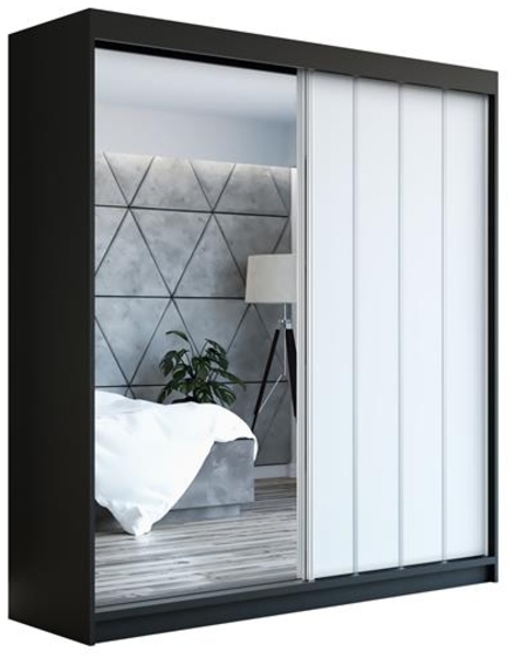 Schwebetürenschrank GLIDE 2-türig Schrank 180 cm (mit Spiegel) Farbe: Schwarz, weiß