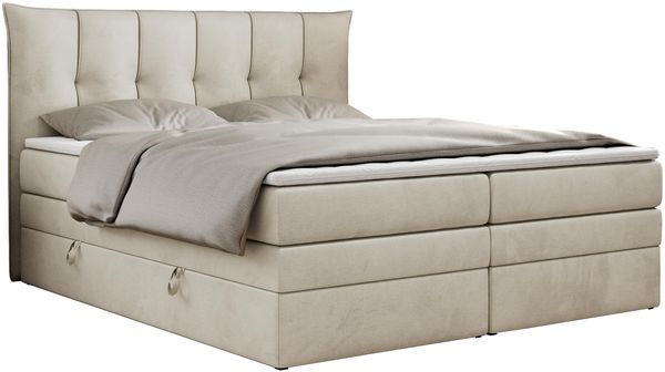 Boxspringbett 7-Zonen Taschenfederkernmatratze und Topper - PREMIUM-10-KING - 180x200cm - Beige Velours - H3 Bild 3