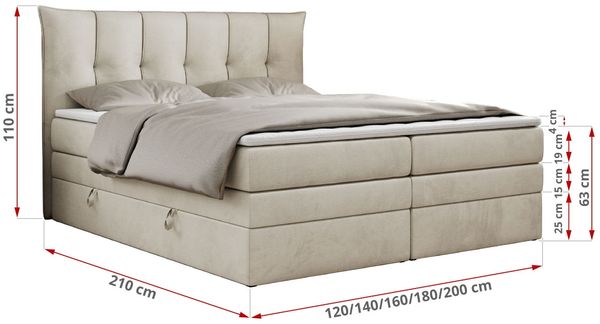 Boxspringbett 7-Zonen Taschenfederkernmatratze und Topper - PREMIUM-10-KING - 180x200cm - Beige Velours - H3 Bild 5