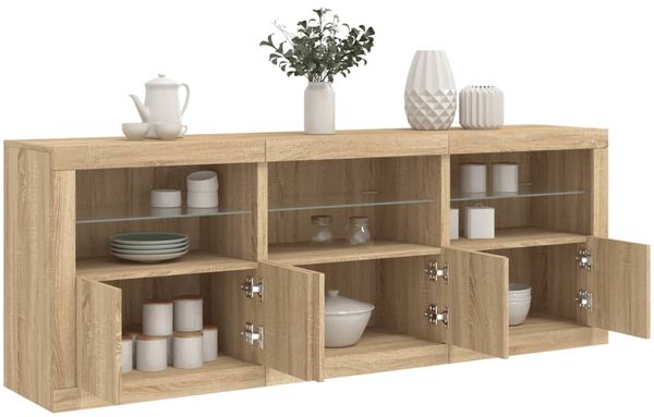 vidaXL Sideboard mit LED-Leuchten Sonoma-Eiche 181,5x37x67 cm 3209004