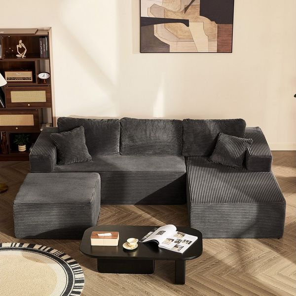 LITBIRD Ecksofa U-förmig 272 x 175 x 61 cm, modulares Oversize-Schlafsofa, montagefrei, mit Recamiere, extra tief sitzend, als Schlafsofa nutzbar