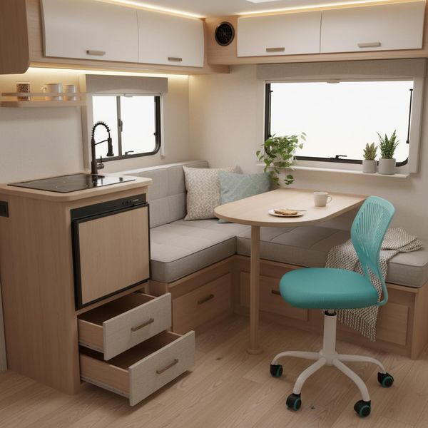 FurnitureR Wohnmobil Stuhl ergonomischer Drehstuhl, höhenverstellbar, Netzrückenlehne, Metallfuß, 38x40 cm Sitz, 32cm Rückenlehne, 130kg Tragkraft, Grün