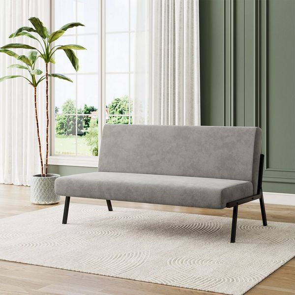 OUNUO Sofa 2 Sitzer Couch mit Metallrahmen Doppelsofa 150kg belastbar, Grau