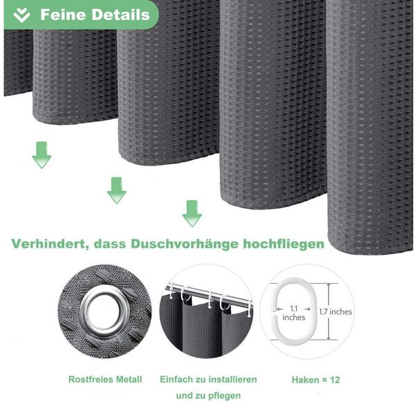 Agger Duschvorhang Waffel Duschvorhang – Strukturierter Stoff, Wasserabweisend & Waschbar Breite 180 cm (1-tlg), Extra Dick, Moderner Badvorhang für Dusche & Badewanne Bild 4