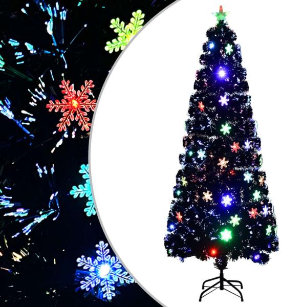 vidaXL Weihnachtsbaum mit LED-Schneeflocken Schwarz 240 cm Fiberoptik 328465