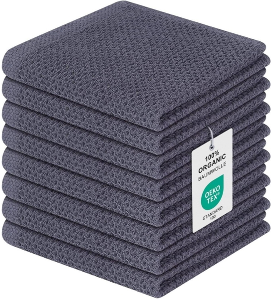 Geschirrtuch 8er Set 100% Baumwolle 30x30cm Weich Saugfähig Küchenhandtuch Gray