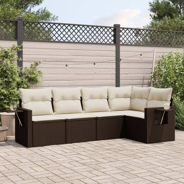 vidaXL 5-tlg. Garten-Sofagarnitur mit Kissen Braun Poly Rattan 3220132