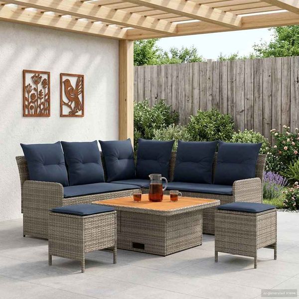 vidaXL Möbelsets mit Kissen 6 pcs Grau und Marineblau PE-Rattan 3422186