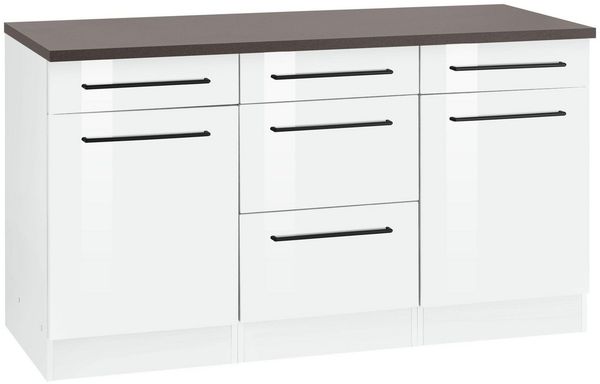 KOCHSTATION Unterschrank KS-Tulsa 150 cm breit, 2 Türen, 3 Schubkästen, 2 große Auszüge für Stauraum
