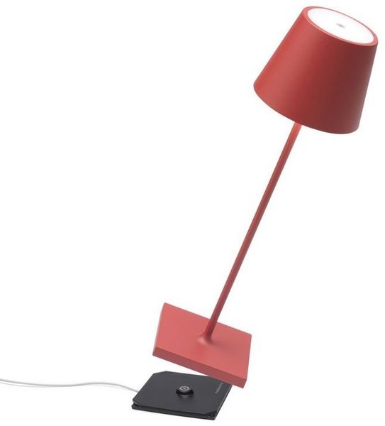 Zafferano Poldina Pro - Dimmbare LED-Tischlampe aus Aluminium, Schutzart IP54, Verwendung im Innen-/Außenbereich, Kontaktladestation, H38cm, EU-Stecker (Rot)
