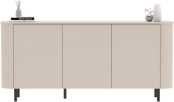 OTTO home Sideboard Lido, 181 cm breit, 3 Türen, Anrichte, Kommode, Stauraumschrank, Formgebogenes MDF, Stirnseiten mit Rundung, Push-to-open, Metallfüße