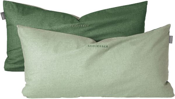 Schiesser Kissenhüllen, 2 Stück, Wendeoptik, Made in Green, Baumwolle in Renforcé-Qualität, 40x80 cm, Hellgrün-Grün