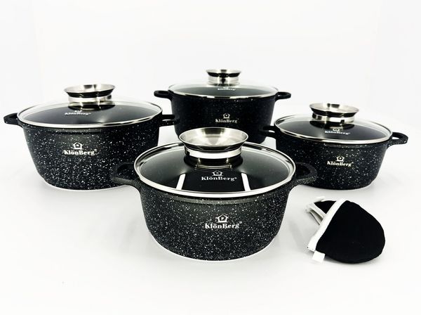 KlönBerg Topf-Set Wunderschöne Töpfe mit Steinbeschichtung in 4 verschiedenen Größen, Aluminium, Aluminiumguss, Keramik, Edelstahl (Passt in jede Küche! (1.2L / 2.3L / 4.5L / 5.5L), 8-tlg, Es ist eine perfekte Geschenkidee für jeden Anlass), Innovative...