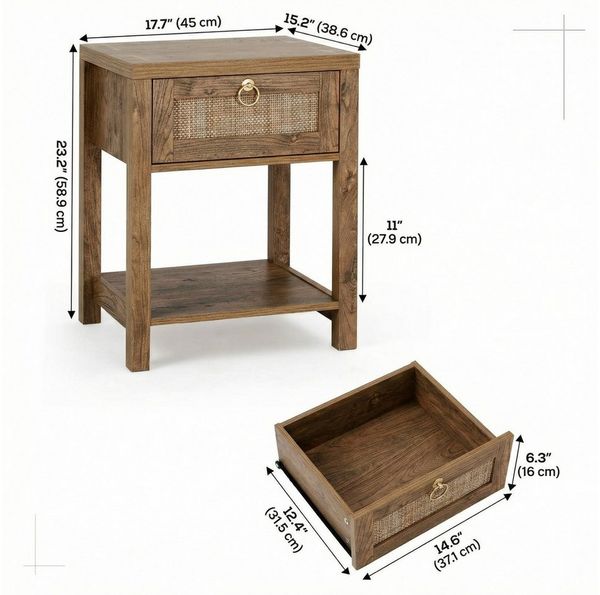VOWNER Nachttisch Set 2er, Landhausstil Beistelltisch mit Schublade und Ablage (2-St), Böhmischer Sideboard für Schlafzimmer, Wohnzimmer