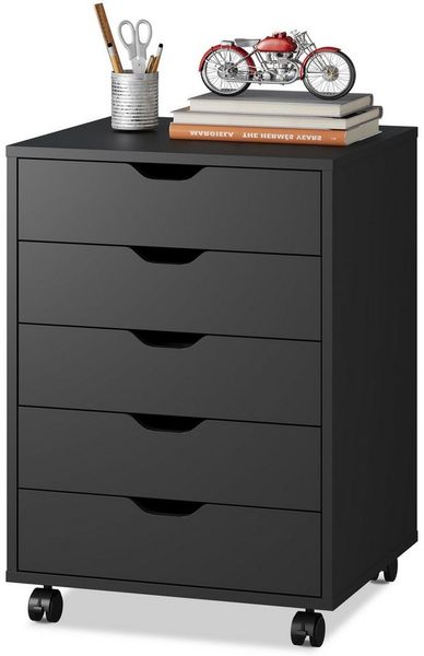 DEVAISE Rollcontainer Mobiler Aktenschrank mit 5 Schubladen & Tür, (47 x 40 x 65 cm), abschließbar, Druckerständer, für Homeoffice, Büro