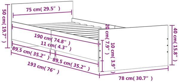 vidaXL Bettgestell Schwarz 75x190 cm Holzwerkstoff 835947 Bild 9