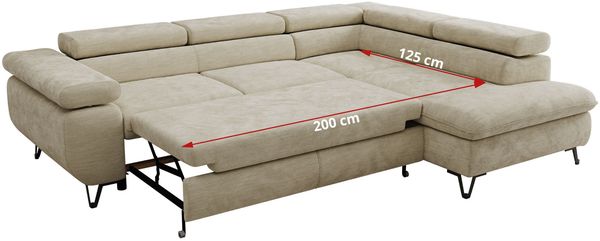 MKS Möbel 'Pablo L-Form' Ecksofa mit Schlaffunktion, verstellbare Kopfstützen, Beige, Schenille glatt, ohne Topper, Links Bild 7