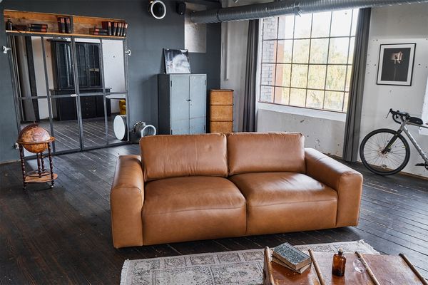 KAWOLA Sofa BODHI 3-Sitzer Leder hellbraun 80 x 110 x 242 cm