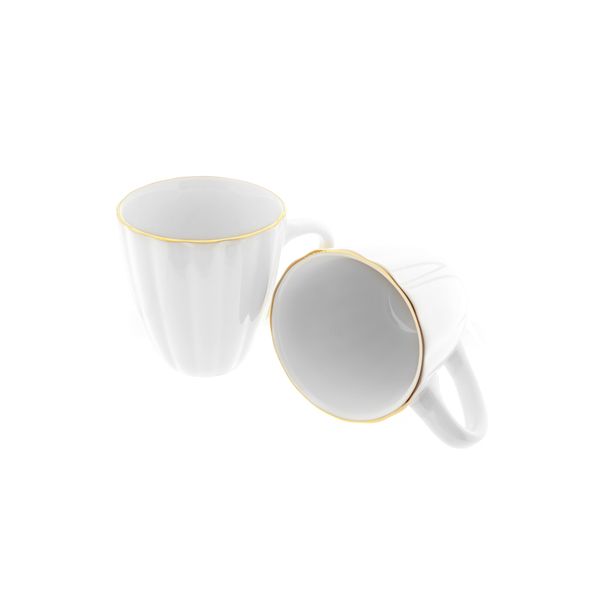 2 Teliges Set Kaffeetassen-Set Daisy 330 ml aus Porzellan Kaffeeservice Weiß mit Goldumrandung