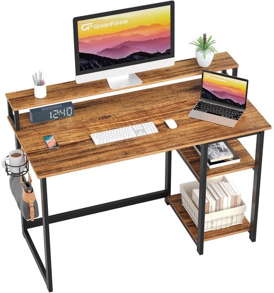 Schreibtisch 100x50 cm mit Regal, Monitorständer, Stauraum - Braun