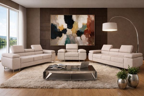 M-Punkt24 Polstergarnitur Sofa Wohnlandschaft DUBAI, (3-3-1, mit Bettfunktion, XL Sofa-Set, Bigsofa, Samt, Creme), Bestehend aus 3-Sitzer mit Bettfunktion, Sessel