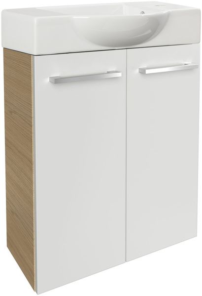 FACKELMANN SBC B.STYLE Gäste WC Waschtisch Set 55 cm breit, Braun/Weiß, Waschbecken Keramik Weiß, Hahnloch rechts