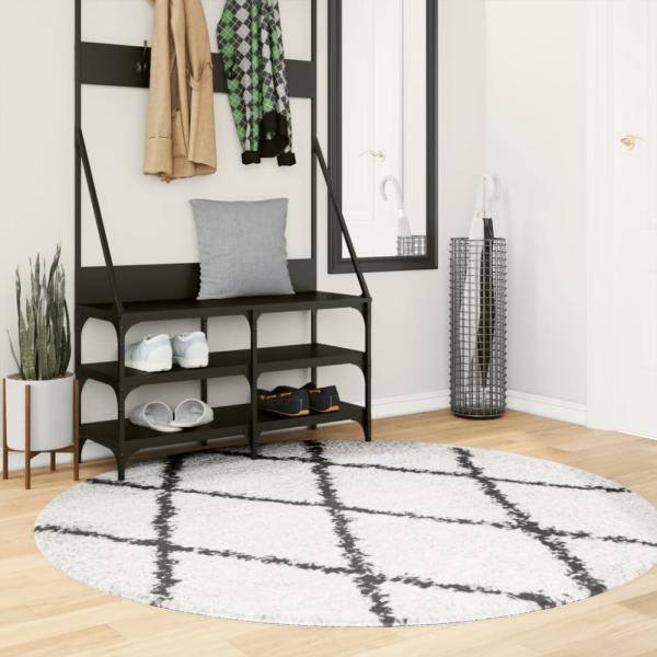 vidaXL Teppich Shaggy Hochflor Modern Creme und Schwarz Ø 160 cm 375378