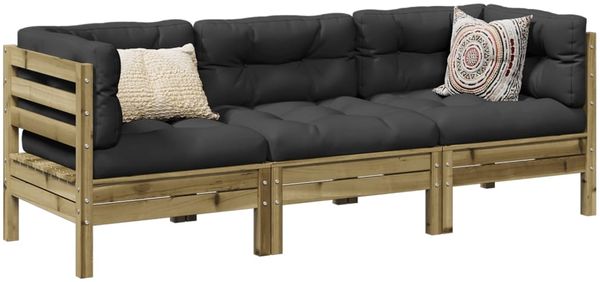 vidaXL 3-tlg. Garten-Sofagarnitur mit Kissen Kiefernholz Imprägniert 3299274