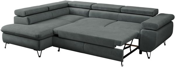 Mks Möbel 'Peter L-form' Ecksofa mit Bettfunktion, Bettkasten & einstellbaren Kopfstützen, Dunkelgrau, Mikrofaser, mit Topper, links Bild 6