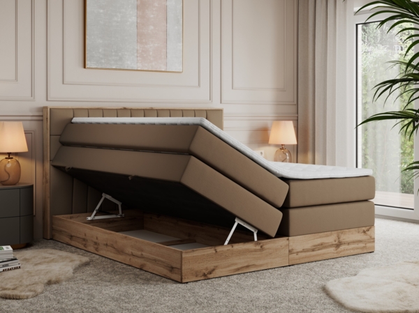 Boxspringbett AMORE KING, Doppelbett mit Multipocket-Matratze, Polsterbett mit Kopfstütze - 140 x 200 cm - Braun Kunstleder - H4 Bild 2