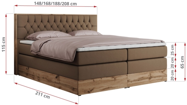 Boxspringbett AMORE KING, Doppelbett mit Multipocket-Matratze, Polsterbett mit Kopfstütze - 140 x 200 cm - Braun Kunstleder - H4 Bild 5