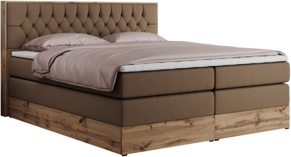 Boxspringbett AMORE KING, Doppelbett mit Multipocket-Matratze, Polsterbett mit Kopfstütze - 140 x 200 cm - Braun Kunstleder - H4 Bild 4