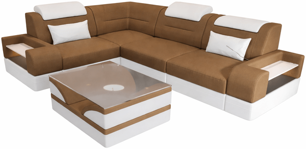 Polster Ecksofa Trivento L-Form Kurz – Modern & Bequem - Mikrofaserstoff - Cappuccino-Weiß - Links
