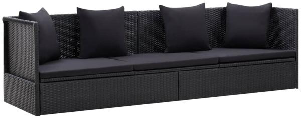 vidaXL Garten-Sofabett mit Kissen Poly Rattan Schwarz 46087