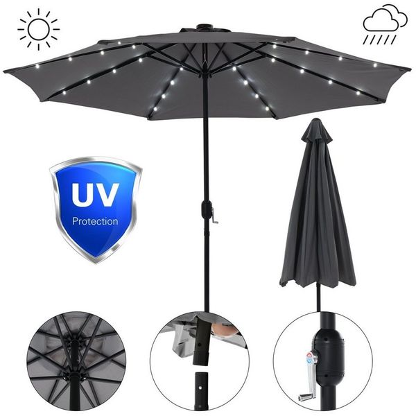 Feel2Home Sonnenschirm Sonnenschirm Marktschirm Ø3m LED Beleuchtung Strandschirm grau/beige, LxB: 300,00x300,00 cm, Stück, Premium-Sonnenschirm, LED-Beleuchtung
