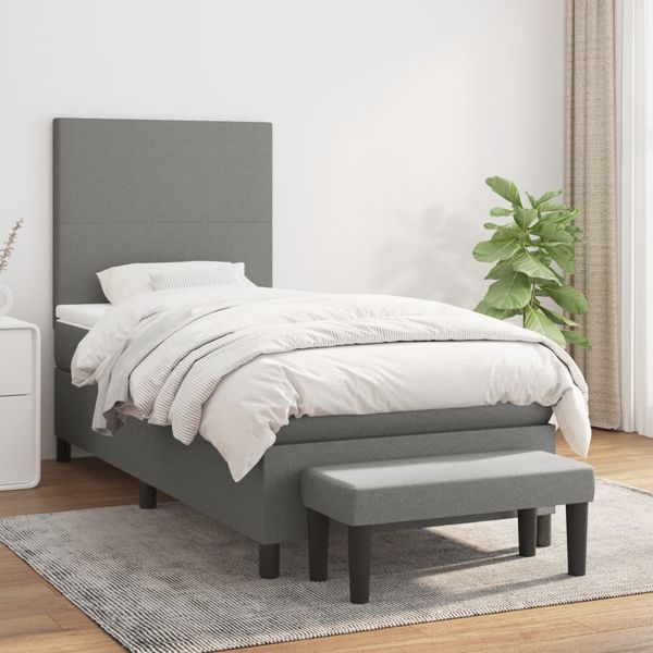 vidaXL Boxspringbett mit Matratze Dunkelgrau 80x200 cm Stoff 3136390