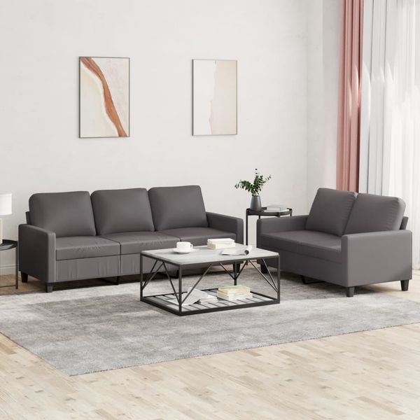 vidaXL 2-tlg. Sofagarnitur mit Kissen Grau Kunstleder 3201420