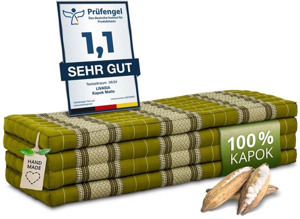 Klappmatratze Faltmatratze 140 cm (Classic) - 200 x 140 x 8 cm -, livasia, 8 cm hoch, Kapok, vegan, handgefertigt