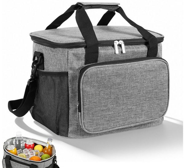 BlingBin Thermobehälter 15L/24L Kühltasche, Faltbar Isoliertasche Thermotasche für Essen, Oxford-Gewebe, (1er Set, 1-tlg, Fassungsvermögen: 15L, 31 x 20 x 23 cm), Wasserdicht Picknicktasche für Unterwegs Camping Auto Büro, Grau