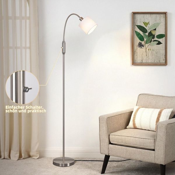 Nettlife Stehlampe Retro-Bogenlampe Textilschirm Stehleuchte, 360° Drehbarer, LED wechselbar, für Wohnzimmer Schlafzimmer Arbeitszimmer Büro