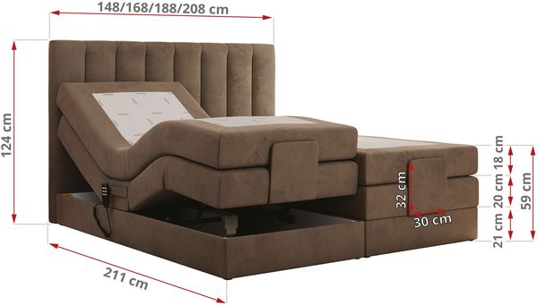 Boxspringbett mit elektrisch verstellbaren Matratzen, zwei Bettkästen und einem Topper - COMFORTO - 160 x 200 cm - Braun Velvet - H4 Bild 6