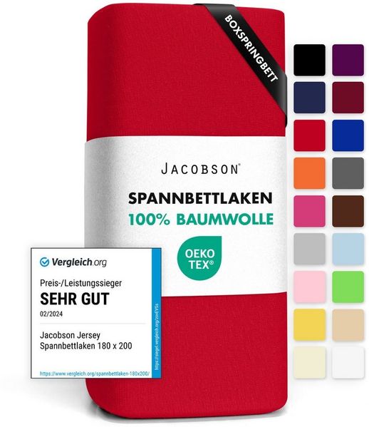 Jacobson Spannbettlaken BOXSPRING & ÜBERLÄNGE aus 100% Baumwolle, für hohe & lange Matratzen, Jersey Bettlaken 160 g/m²
