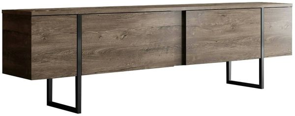 Dmora Fernsehschrank Abishia, Ständer für Wohnzimmerfernseher, Niedriges Wohnzimmer-Sideboard, TV-Ständerbasis, 180x30h50 cm, Walnuss und Schwarz