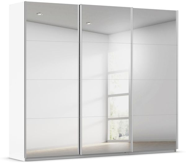 Rauch Möbel Kulmbach, Kleiderschrank mit Schwebetüren für Schlafzimmer, Kinderzimmer, Flur, 3-türig, mit Spiegel und Soft-Close-Funktion, Zubehör Premium, Farbe Weiß, Breite 271 cm