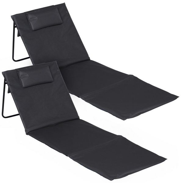 Spetebo Gartenliege Strandmatte 2er Set klappbar mit verstellbarer Rückenlehne, Anzahl, 1 St, Stück, Integriertes Kopfkissen