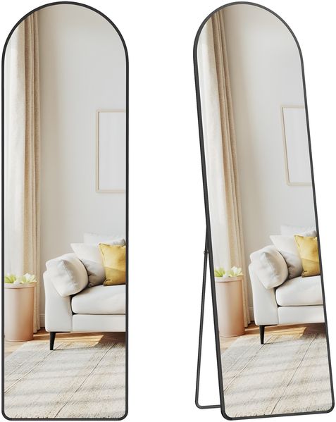 SONGMICS Ganzkörperspiegel, Spiegel gebogen, stehend oder wandmontiert, für Wohnzimmer, Schlafzimmer, 150x40 cm, schwarz