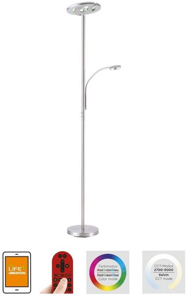 JUST LIGHT 11858-55 LOLAsmart-Rocco LED Stehleuchte mit Lesearm RGBW stahlfarben