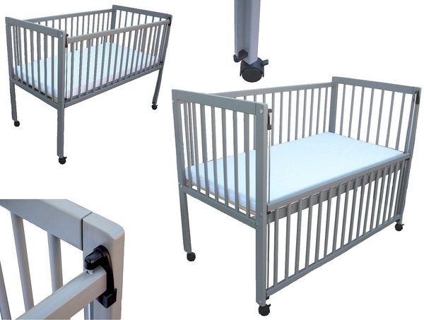 Micoland Beistellbett Kinderbett / Beistellbett / Babybett 2in1 120x60 cm mit Matratze grau